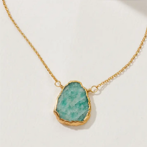 Earth, Wind and Fire Genuine Stone Necklace Gold - Amazonite