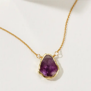 Earth, Wind and Fire Genuine Stone Necklace Gold - Amethyst