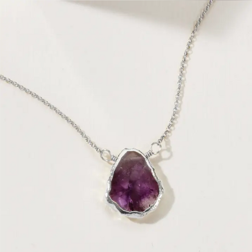 Earth, Wind and Fire Stone Necklace Silver- Amethyst