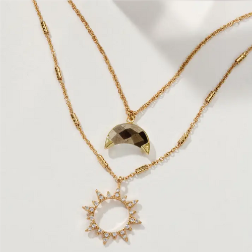 Live By the Sun, Love By the Moon Necklace Set - Pyrite