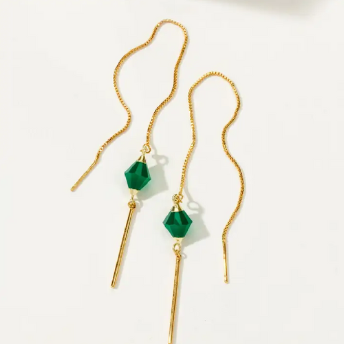 Pendulum Threader Earring - Green Chalcedony