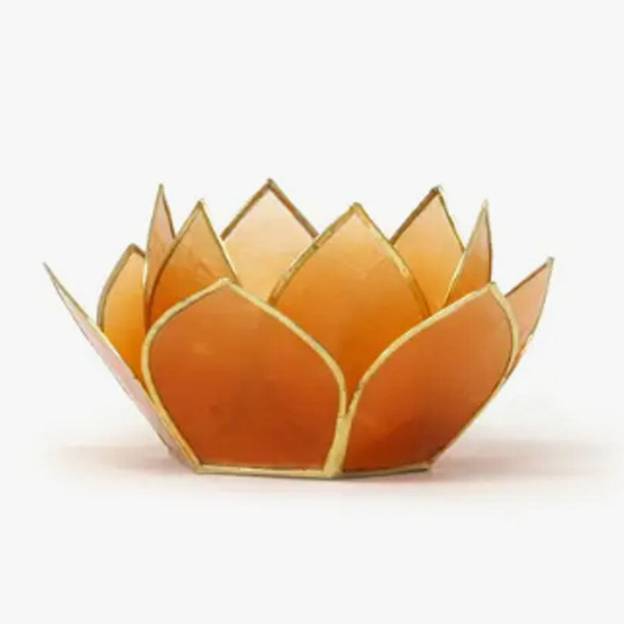 Mini Gemstone Capiz Lotus Tea Light Holder - Amber