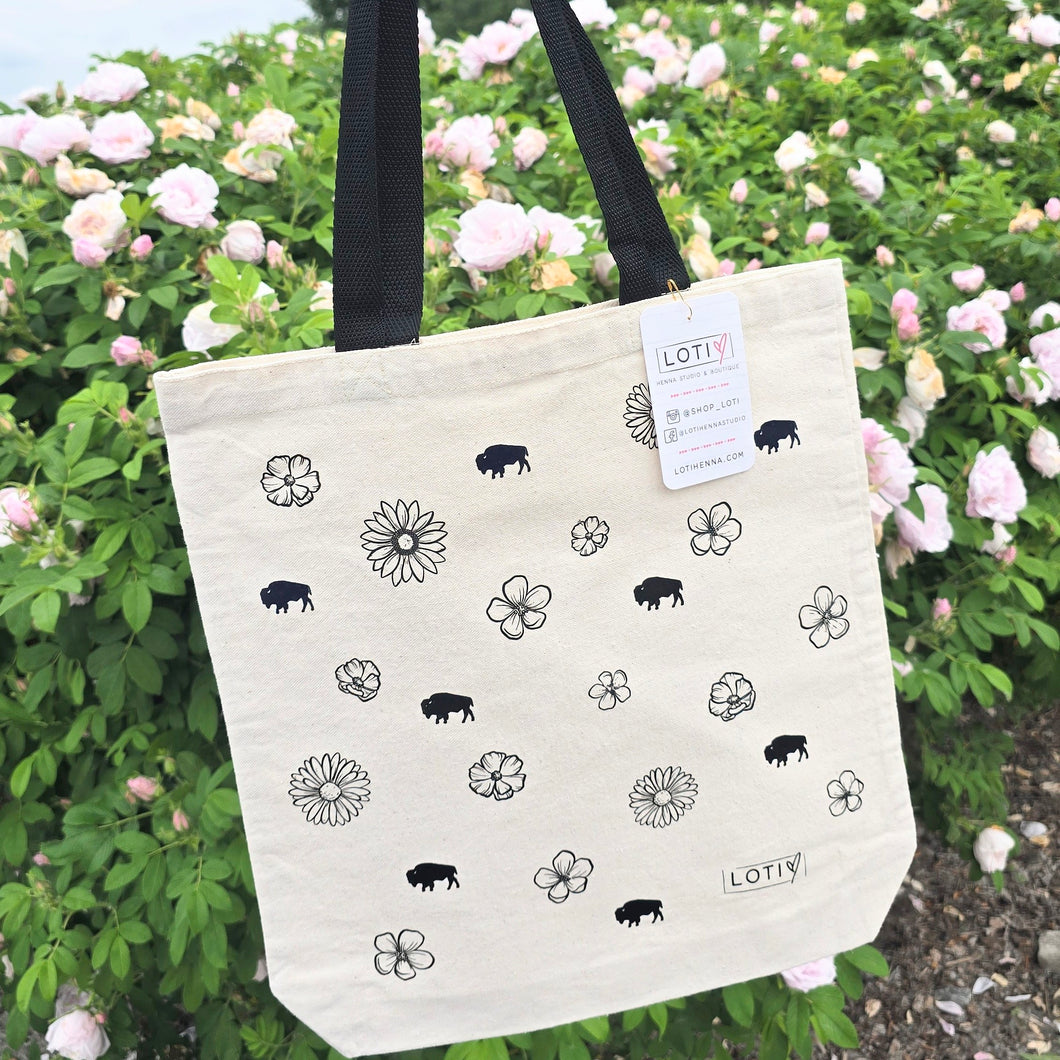 Flower and Buffalo Canvas Tote Bags (variety)