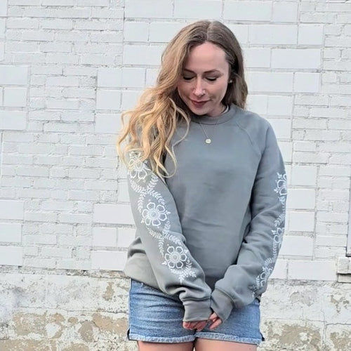 Henna Floral Sleeve Blue Storm Sweatshirt