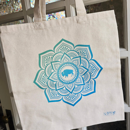 Green and Blue Ombre Mandala Recycled Natural Tote Bag