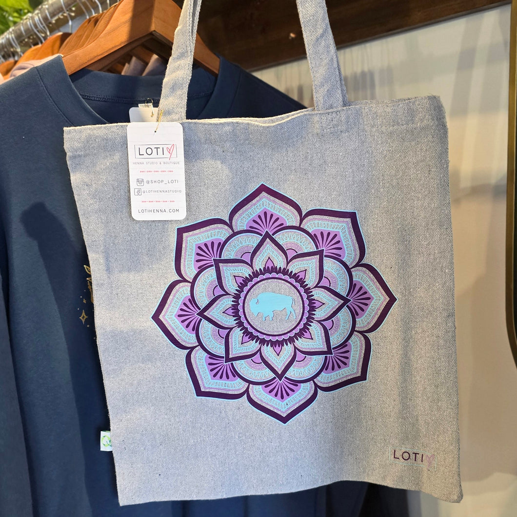 Purple Mandala Light Gray Sustainable Tote Bag