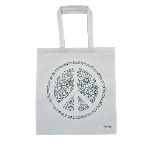 Floral Peace Sign Recycled Natural Tote Bag