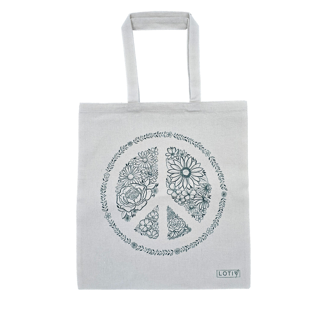 Floral Peace Sign Recycled Natural Tote Bag