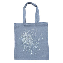Moon and Flowers Navy Blue Sustainable Tote Bag (white print)