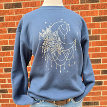 Silver Moon and Flowers Teal Fleece Crewneck Sweatshirt