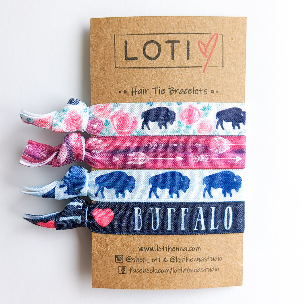 Floral Buffalo Hair Tie Bracelet Set
