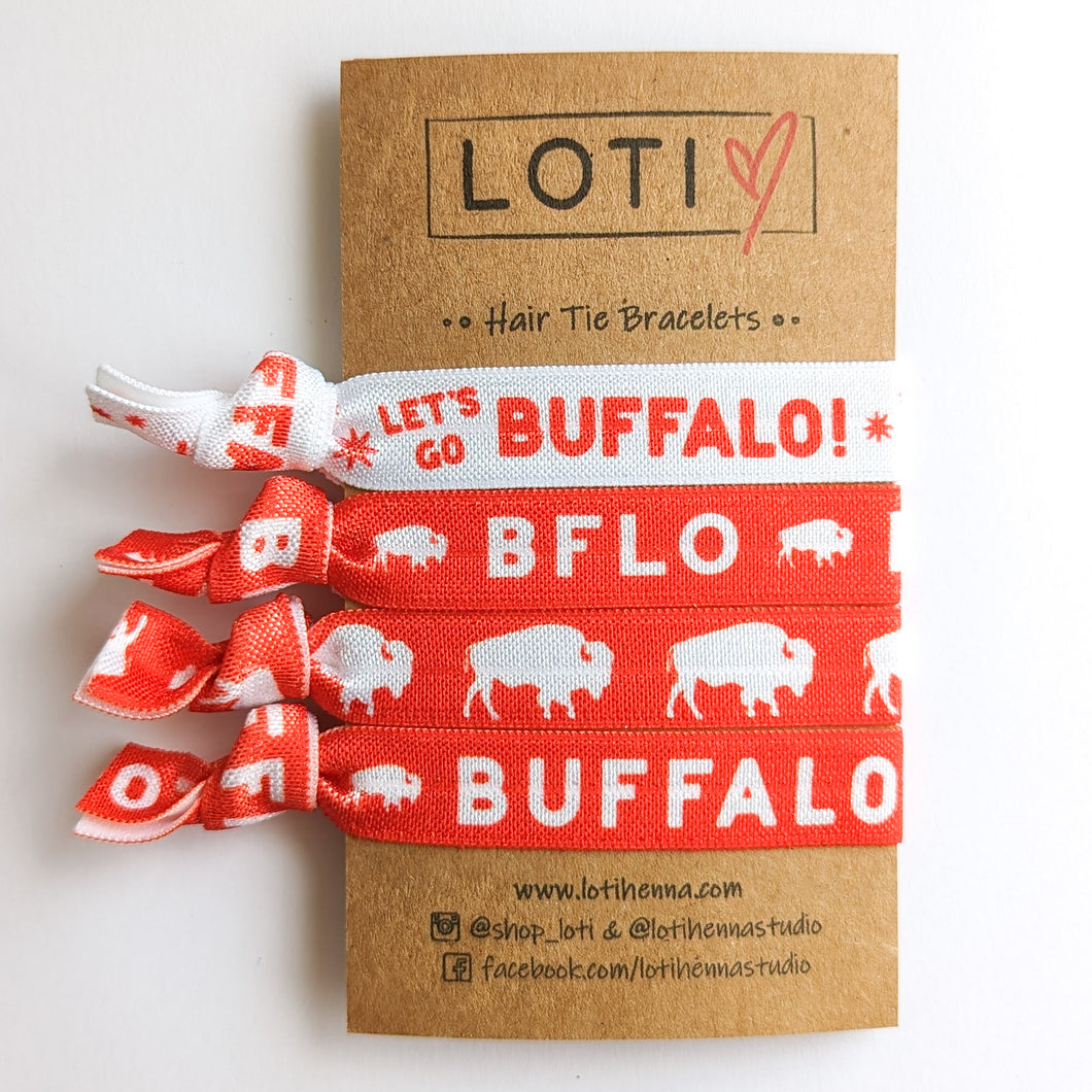 Let's Go Buffalo Red Hair Tie Bracelet Set