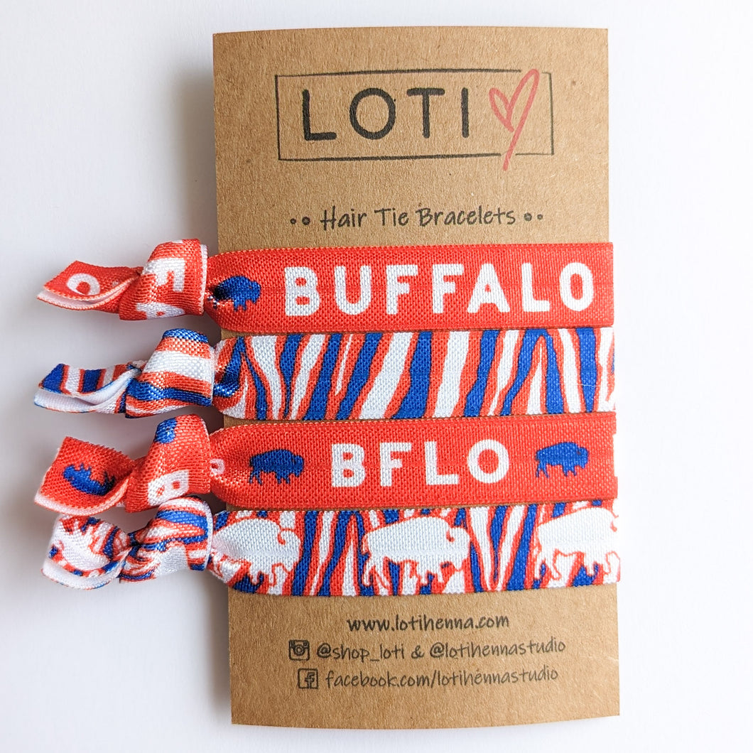 Red/Blue Buffalo Hair Tie Bracelet Set