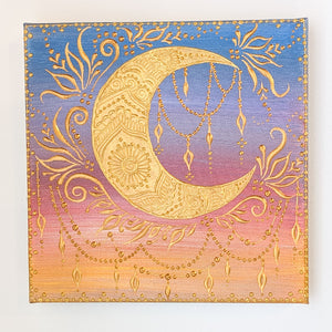 Acrylic Painting - gold moon on sunset