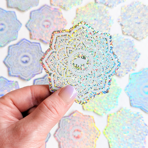 Buffalo Mandala Glitter Sticker - White