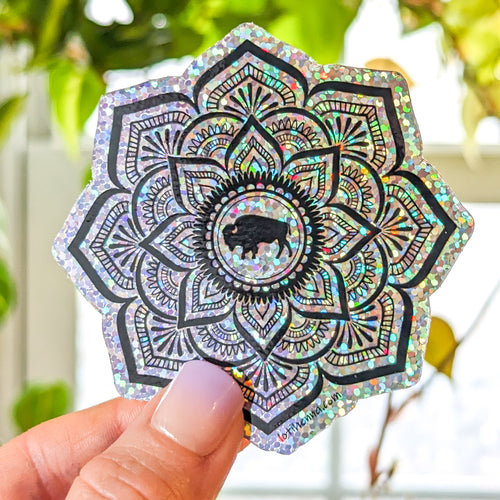 Buffalo Mandala Glitter Sticker - Black
