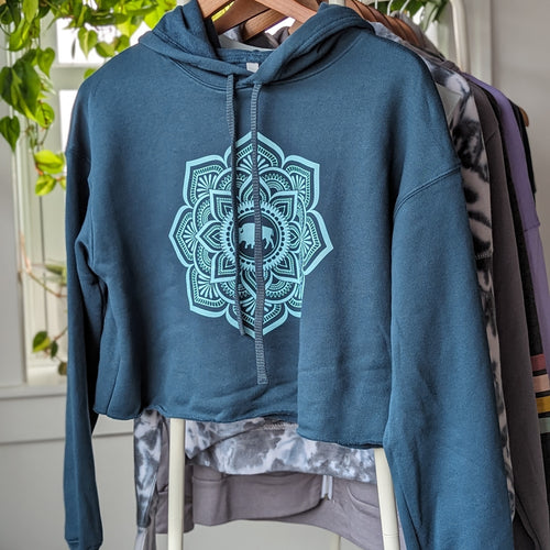 Buffalo Mandala Dark Teal Crop Hoodie