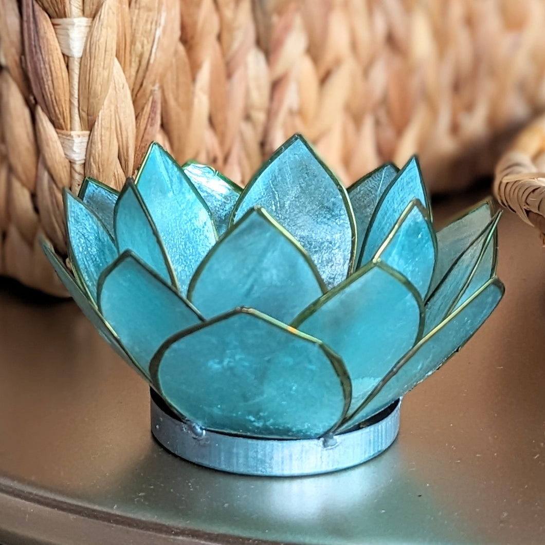 Capiz Lotus Tealight Holder - Turquoise