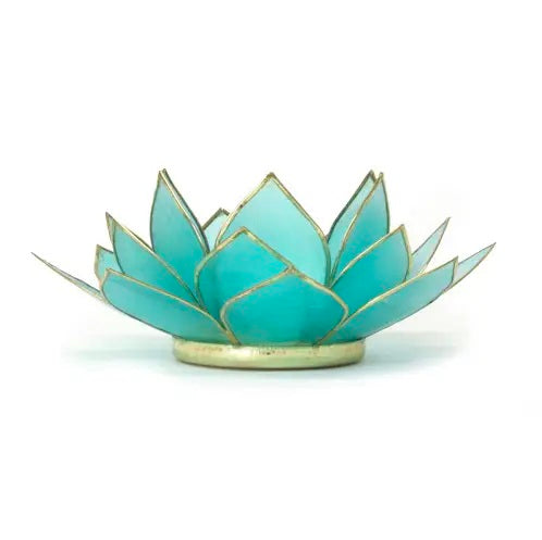Gemstone Capiz Lotus Tea Light Holder - Aquamarine
