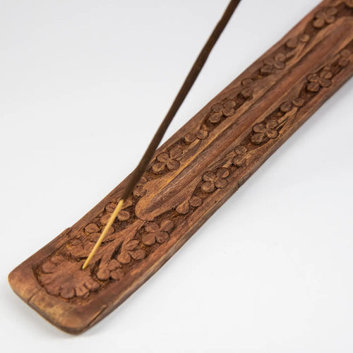 Incense Holder | Carved Brown Wooden Flower Design