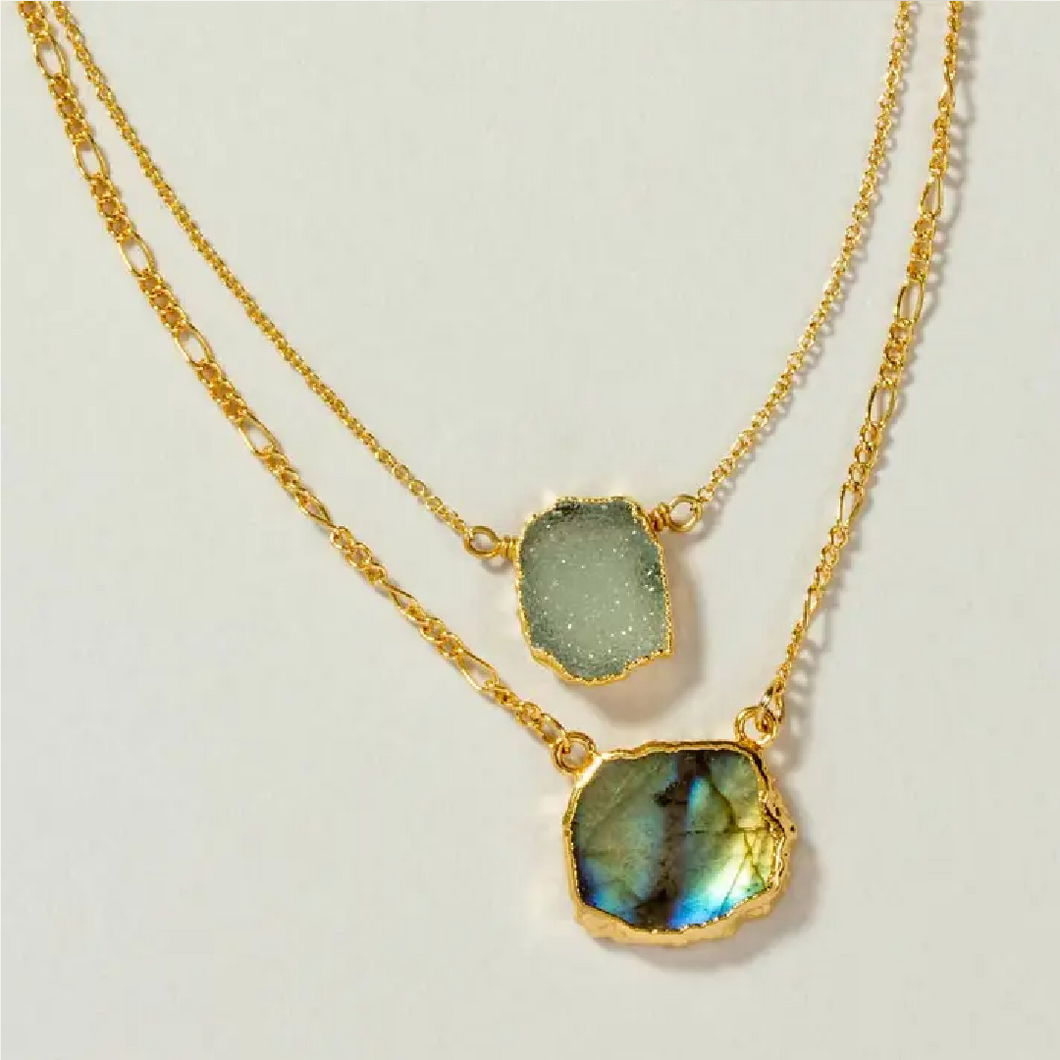 Power of Two Necklace Set - Druzy Quartz & Labradorite