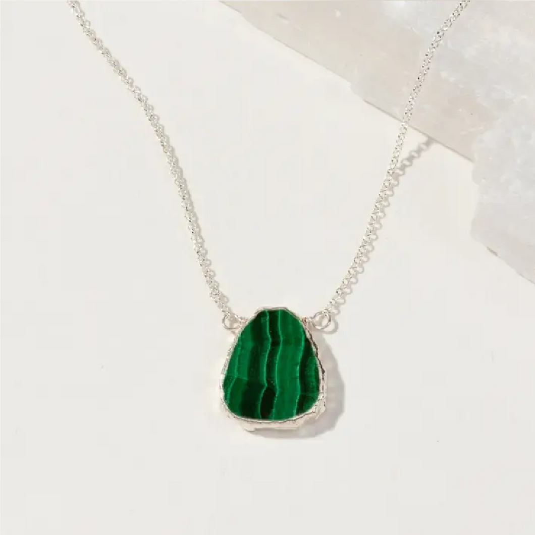 Earth, Wind and Fire Stone Necklace Silver - Malachite