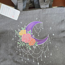 Moon and Flowers Dark Gray Sustainable Tote Bag (multi color)
