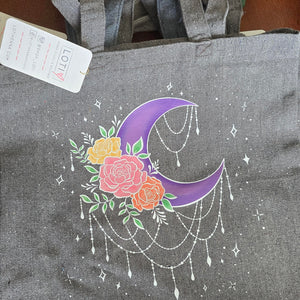 Moon and Flowers Gray Sustainable Tote Bag (multi color)