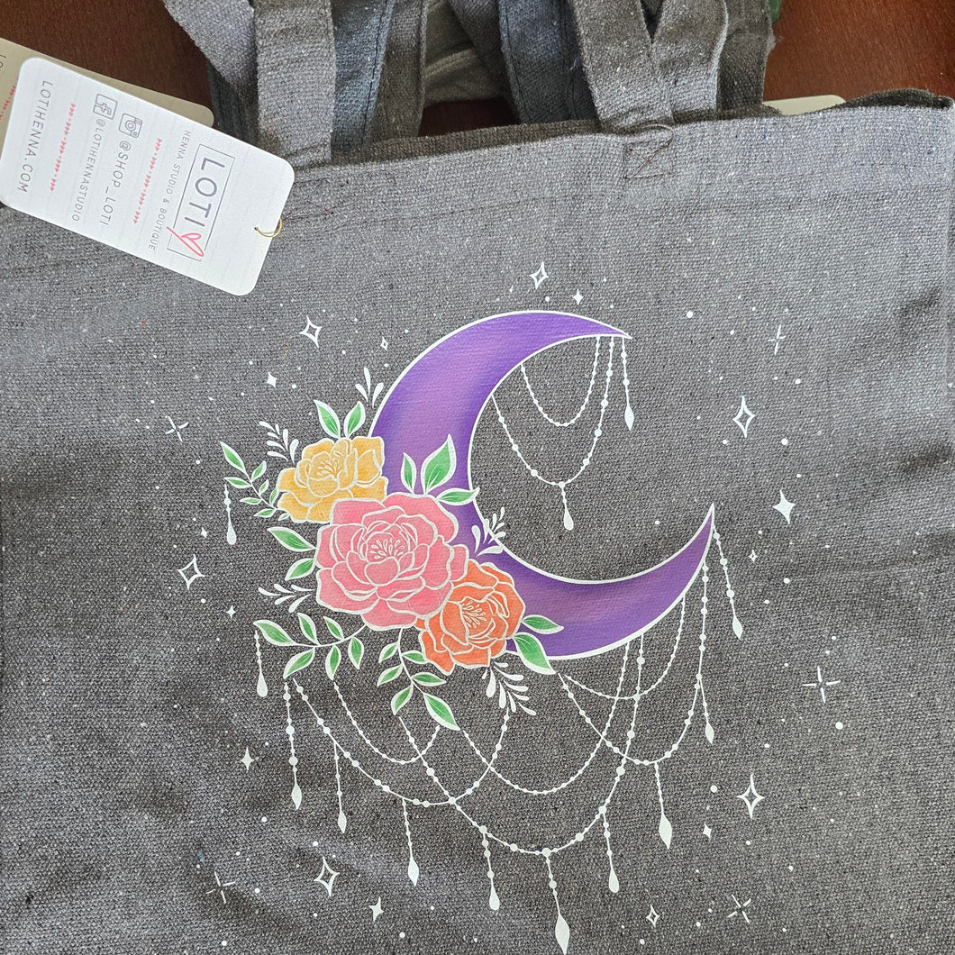 Moon and Flowers Gray Sustainable Tote Bag (multi color)
