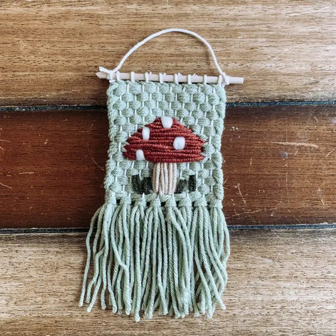 Mini Macrame Woven Wall Hanging - Boho Mushroom Design