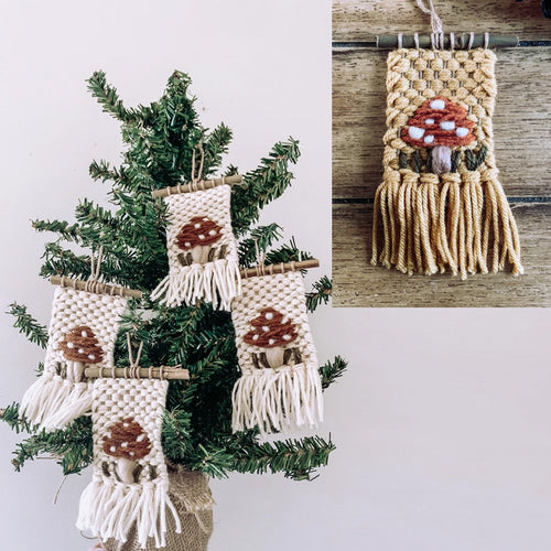 Handmade Woven Mushroom Ornament - Boho Style