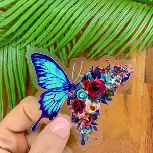 Bright Blue Floral Butterfly Sticker