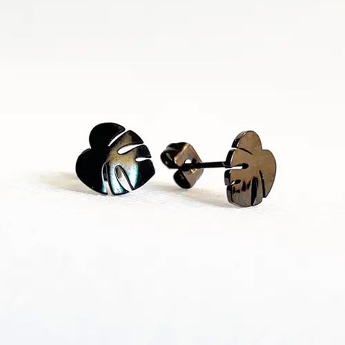 Mini Monstera Deliciosa Black Plated Studs