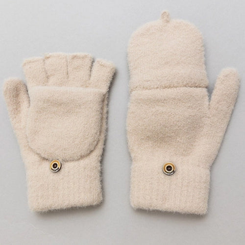 Cozy Knit Convertible Gloves - Beige