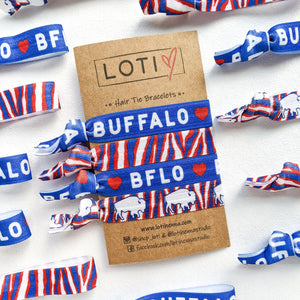 Buffalo ❤️ Red & Blue Hair Tie Bracelet Set