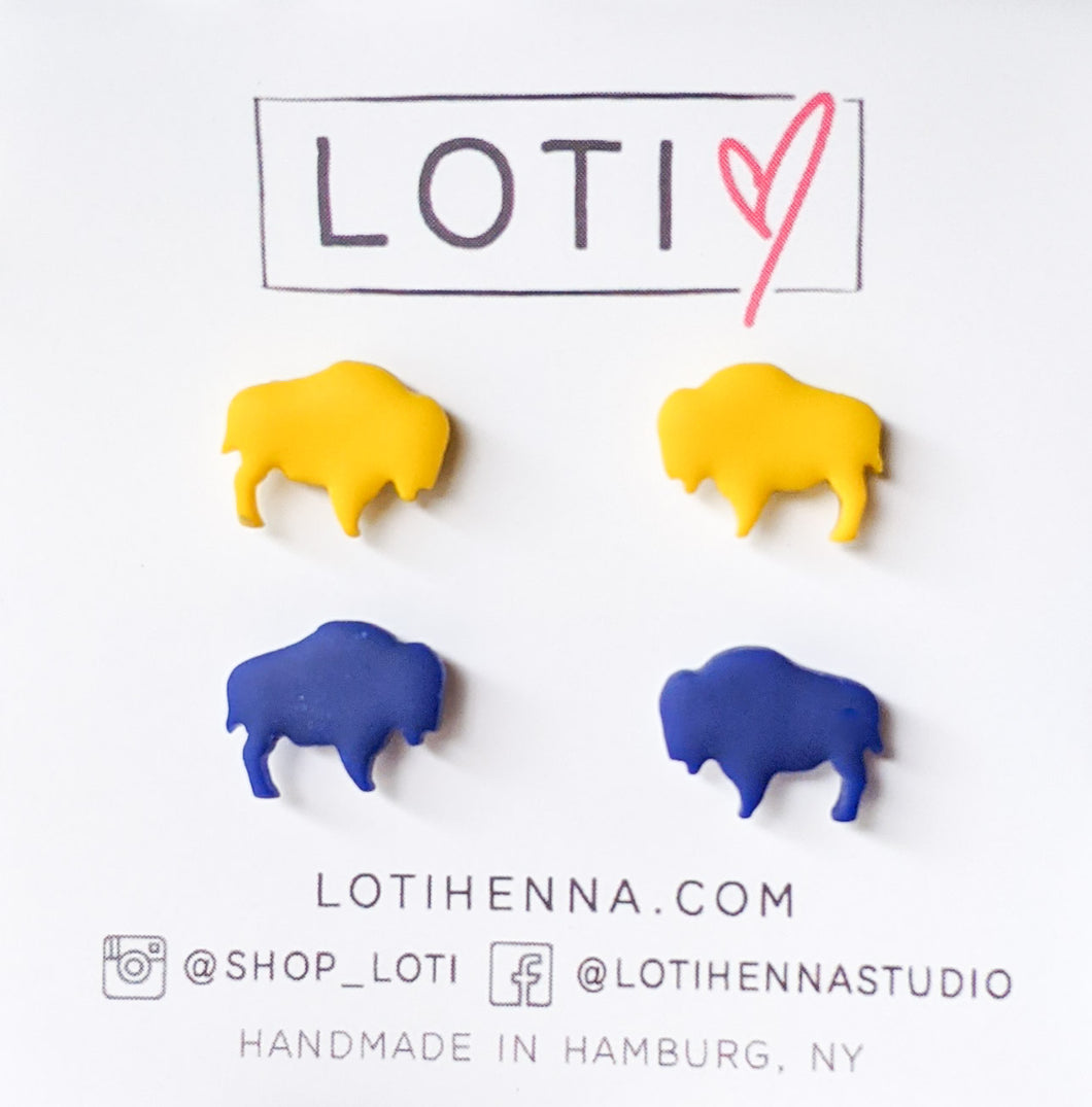 Solid Color Buffalo Earrings - Yellow & Navy