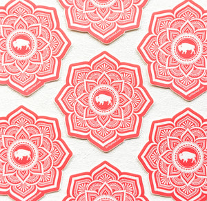 Buffalo Mandala Sticker - Coral