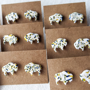 Buffalo Confetti Earrings - Yellow & Navy