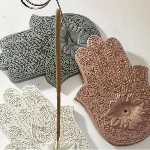 Concrete Hand of Fatima Incense Holder